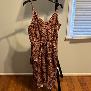 Cheslea 28 brown floral spaghetti strap dress slight high low NWOT size large